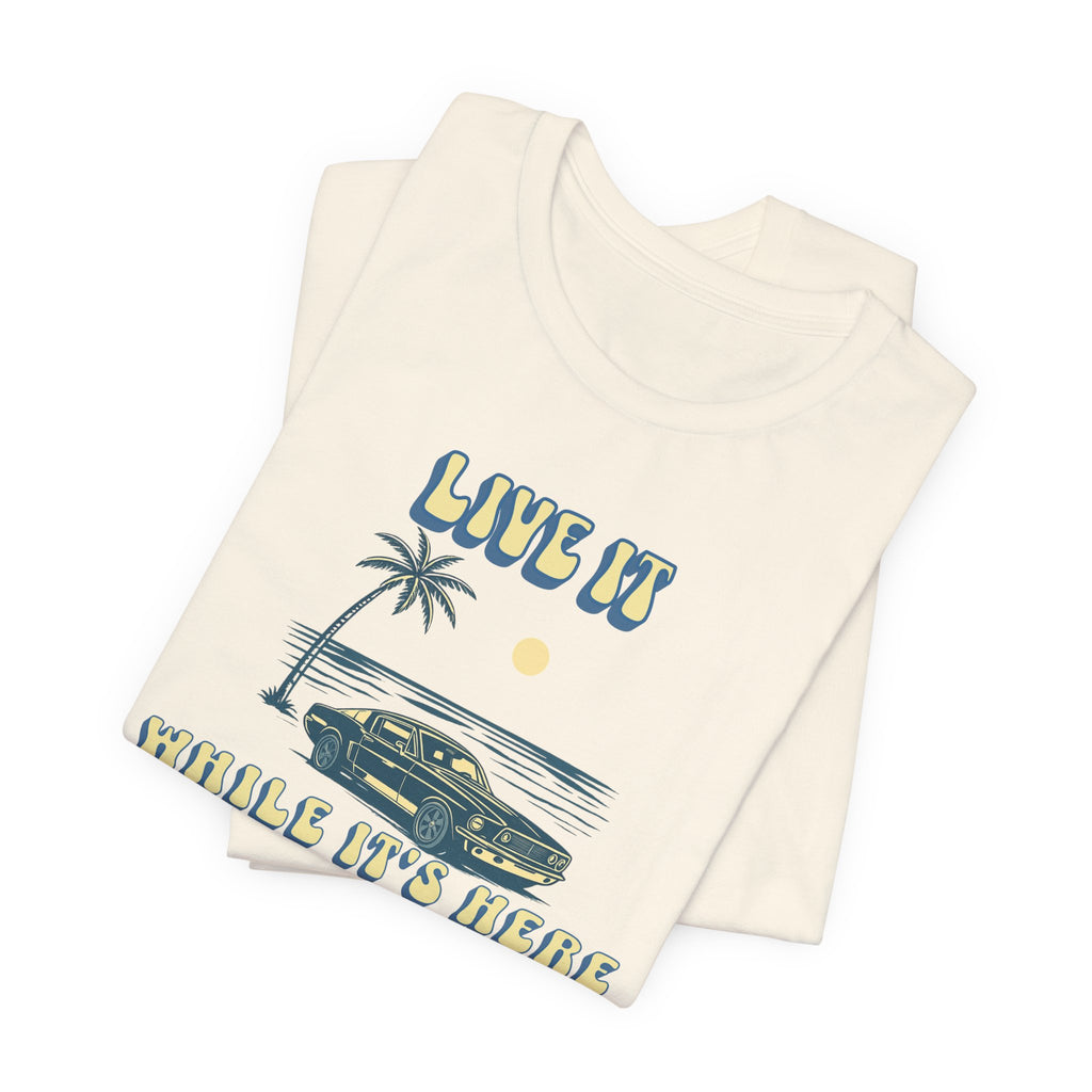 Live It While It’s Here T-Shirt - Retro Beach Sunset beach graphic tee Marequi Club