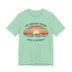 My break room has a sunset… 🌅 T-Shirt - Retro Sunset beach graphic tee Marequi Club