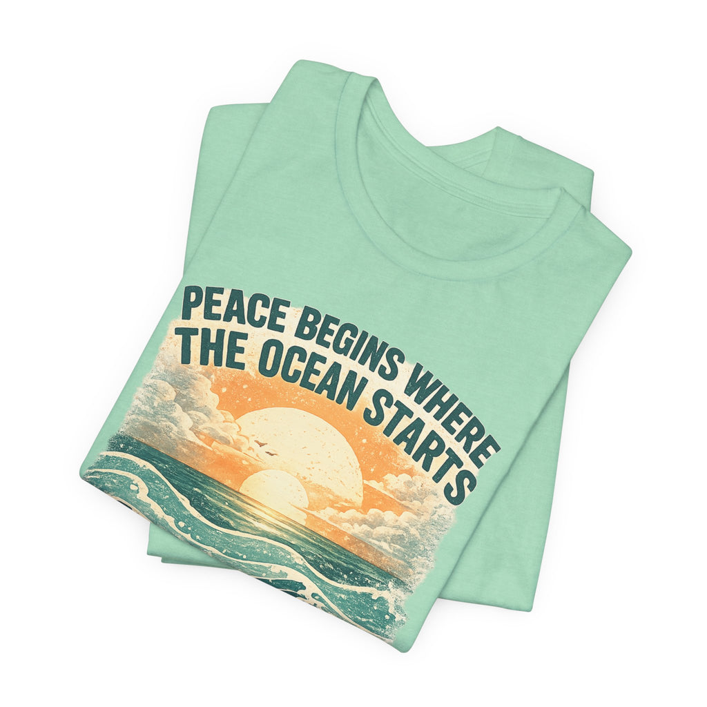 Peace Begins Where the Ocean Starts Vintage Beach beach graphic tee Marequi Club