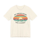 My break room has a sunset… 🌅 T-Shirt - Retro Sunset beach graphic tee Marequi Club