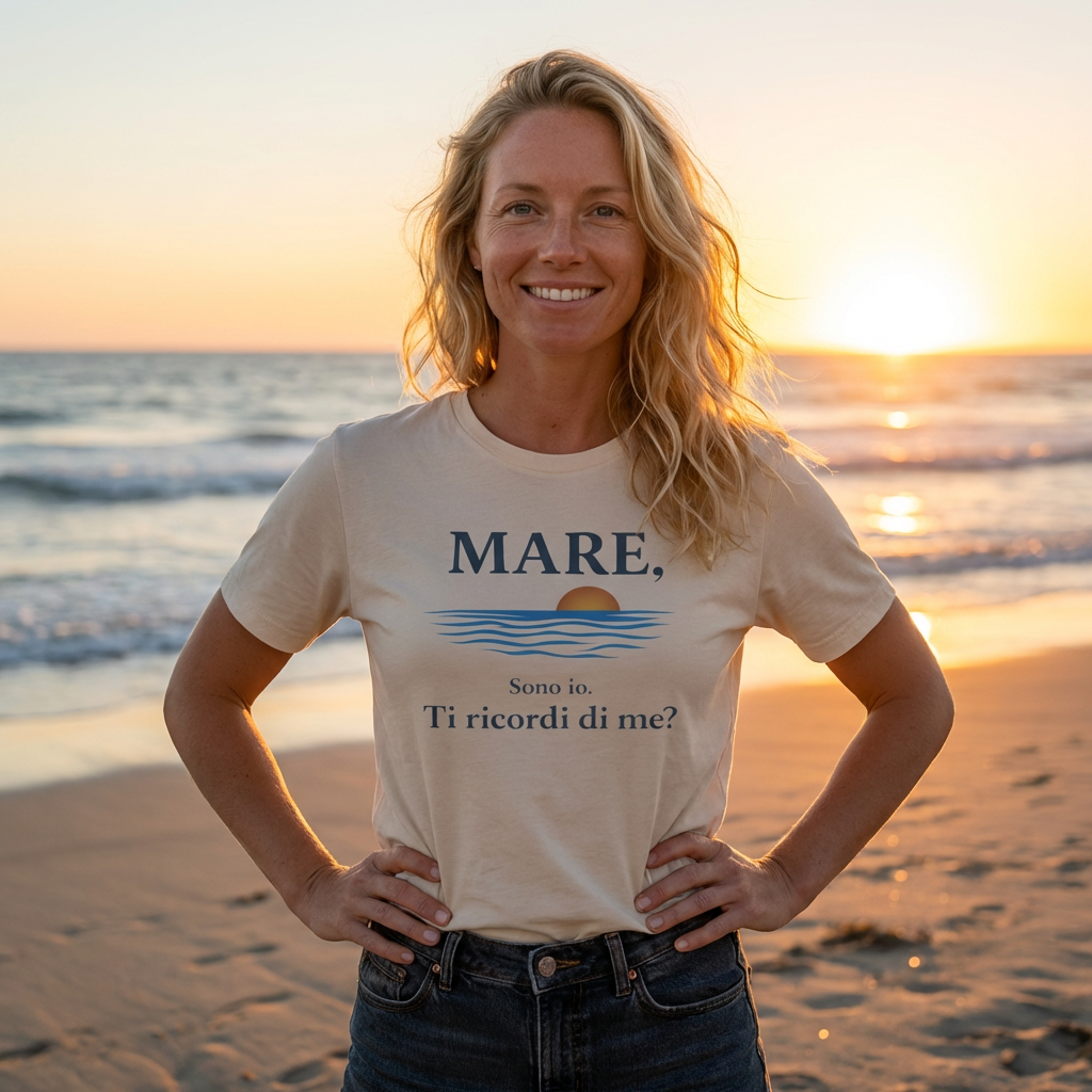 Mare, sono io. Ti ricordi di me? (Sea, it’s me) Italian Beach Sunset T-Shirt MARE QUI CLUB