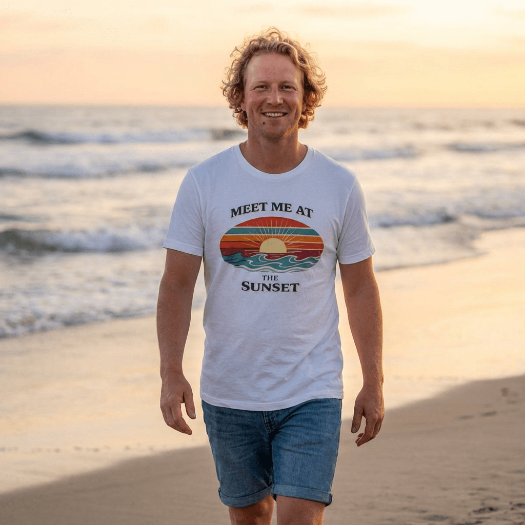 MEET ME AT THE SUNSET T - SHIRT - VINTAGE BEACH GRAPHIC beach graphic tee Marequi Club