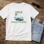 Live It While It’s Here T-Shirt - Retro Beach Sunset beach graphic tee Marequi Club