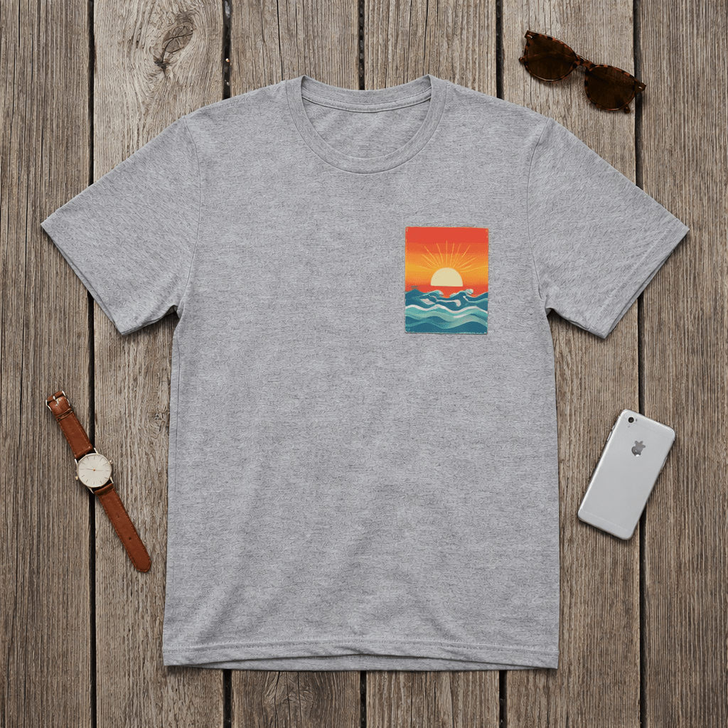 Sunset Waves Pocket Tee - Retro Graphic beach graphic tee Marequi Club