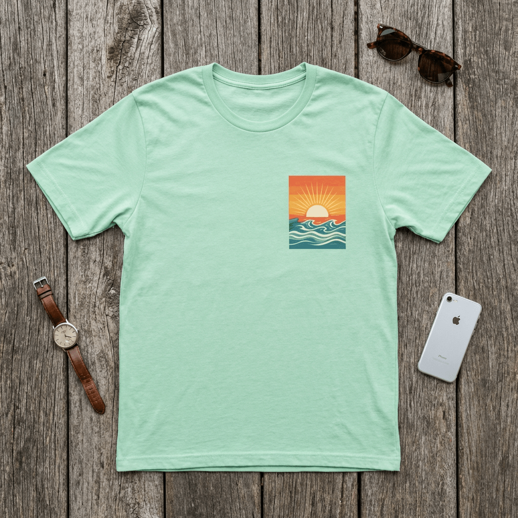 Sunset Waves Pocket Tee - Retro Graphic beach graphic tee Marequi Club