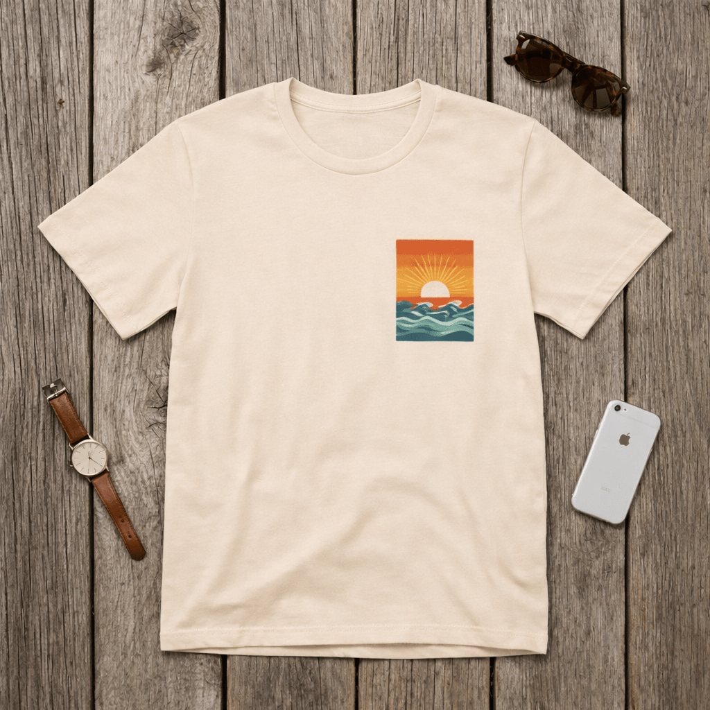 Sunset Waves Pocket Tee - Retro Graphic beach graphic tee Marequi Club