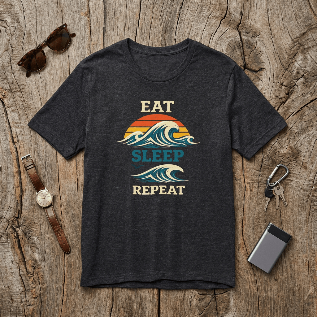 Eat Sleep Repeat T-Shirt - Vintage Wave Beach beach graphic tee Marequi Club