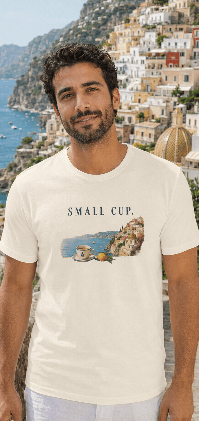Small Cup Tee - Coastal Coffee Graphic T-Shirt Amalfi Coast Italy graphic tee Marequi Club