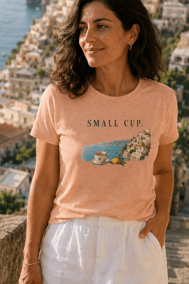 Small Cup Tee - Coastal Coffee Graphic T-Shirt Amalfi Coast Italy graphic tee Marequi Club