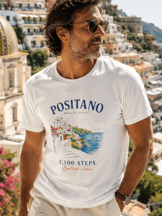 Positano 1,500 Steps T-Shirt Amalfi Coast Italy graphic tee Marequi Club