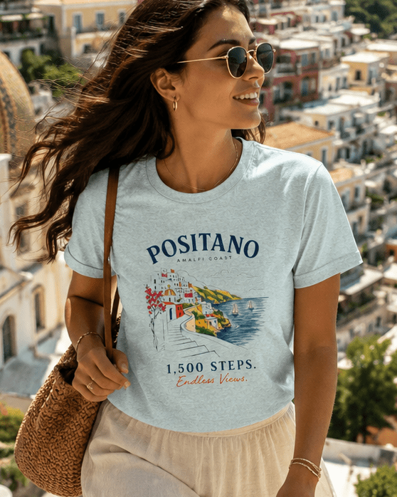 Positano 1,500 Steps T-Shirt Amalfi Coast Italy graphic tee Marequi Club