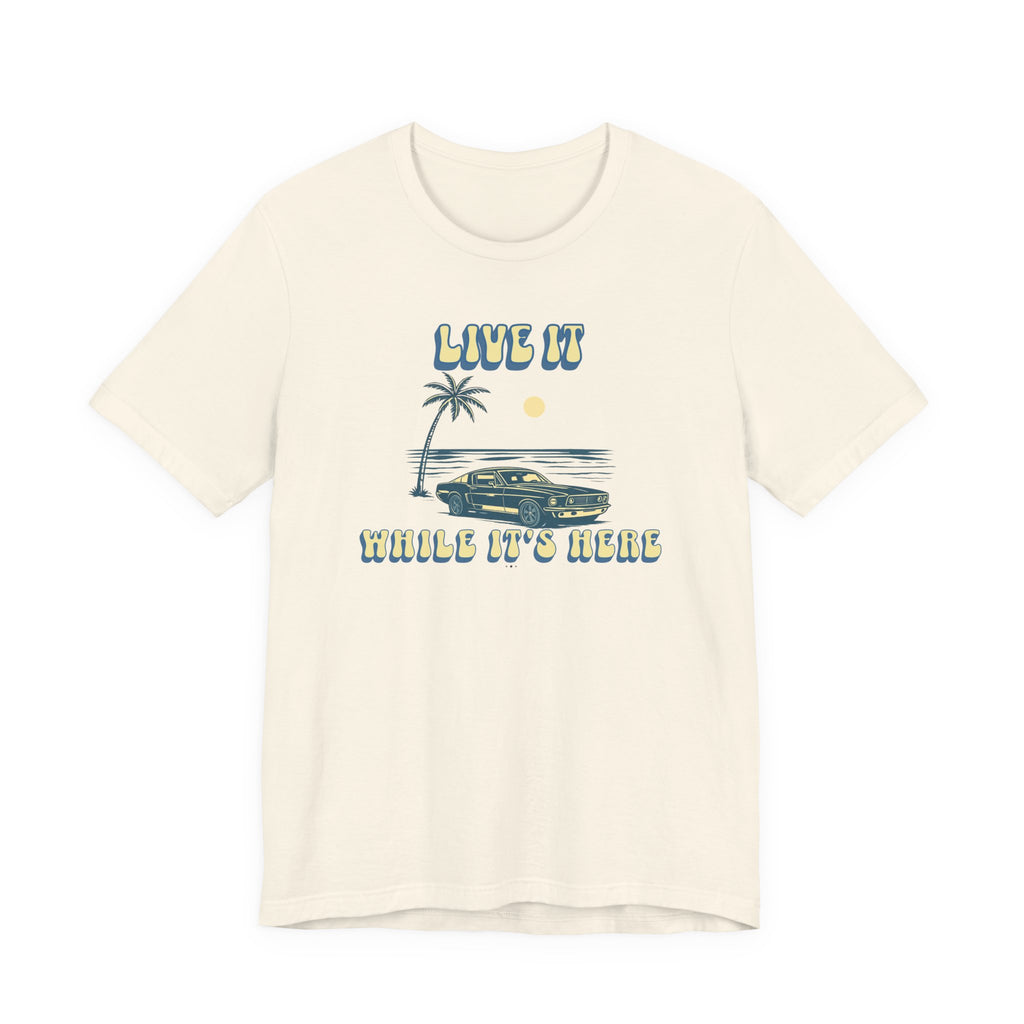 Live It While It’s Here T-Shirt - Retro Beach Sunset beach graphic tee Marequi Club