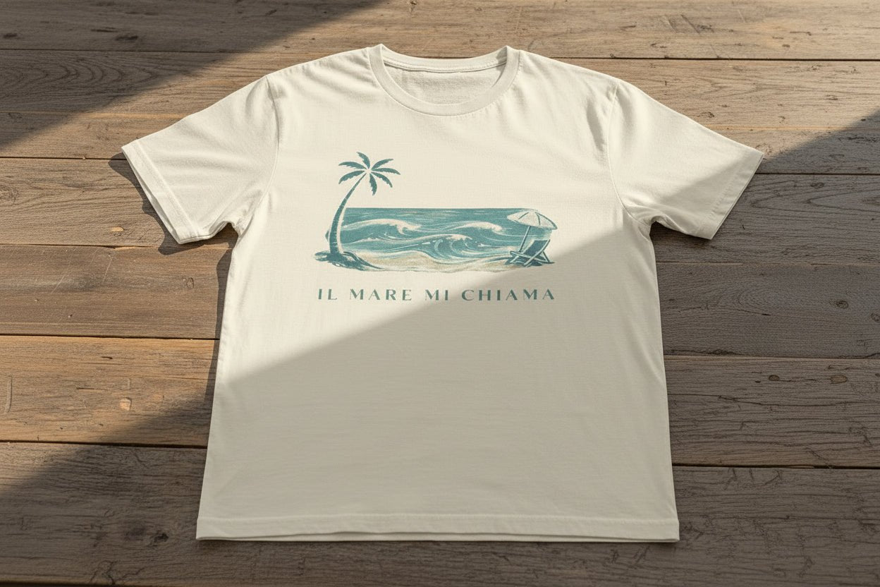 Il Mare Mi Chiama Beach T-Shirt - The Sea Is Calling Me beach graphic tee Marequi Club