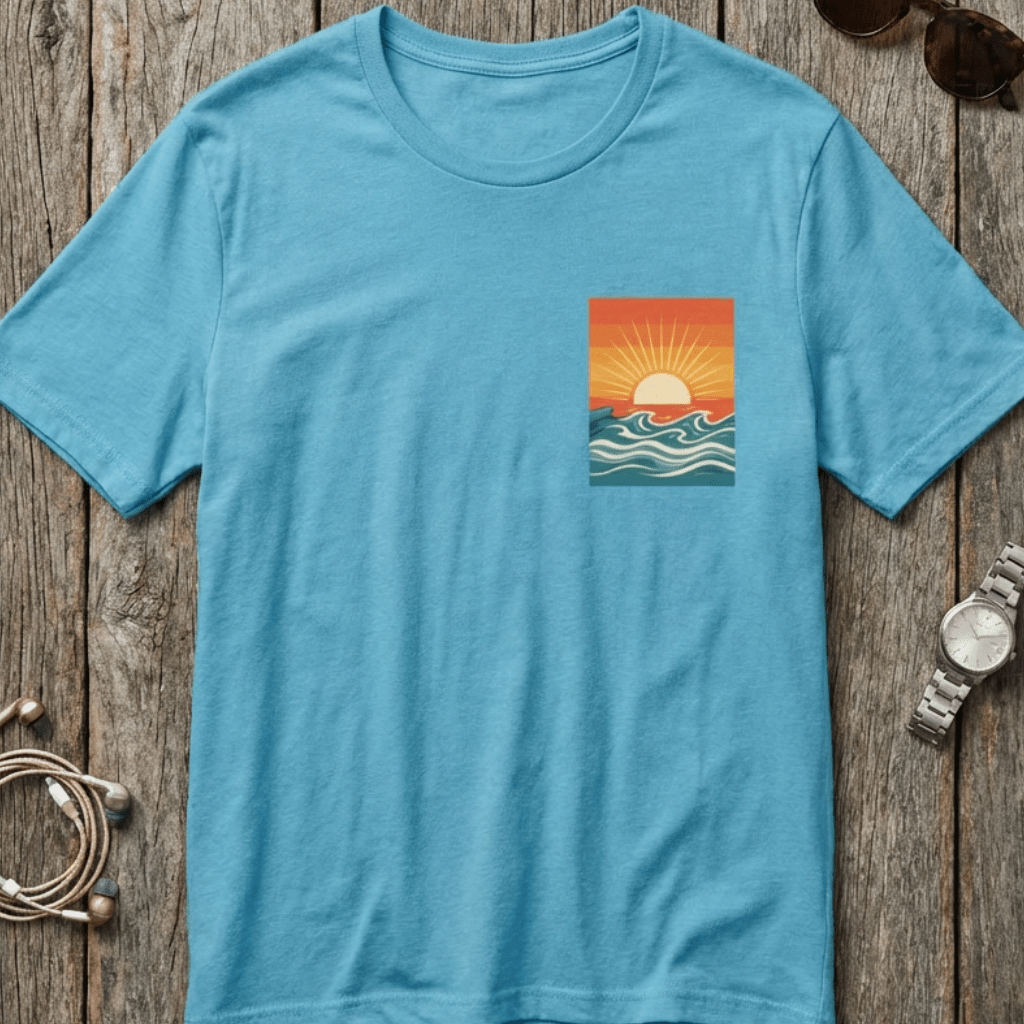 Sunset Waves Pocket Tee - Retro Graphic beach graphic tee Marequi Club