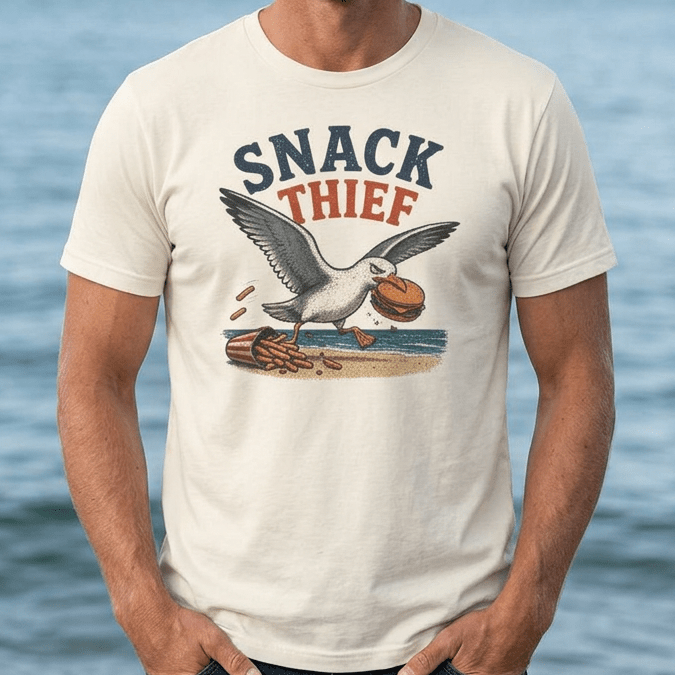 Snack Thief Seagull T-Shirt - Funny Ocean Beach Tee beach graphic tee Marequi Club