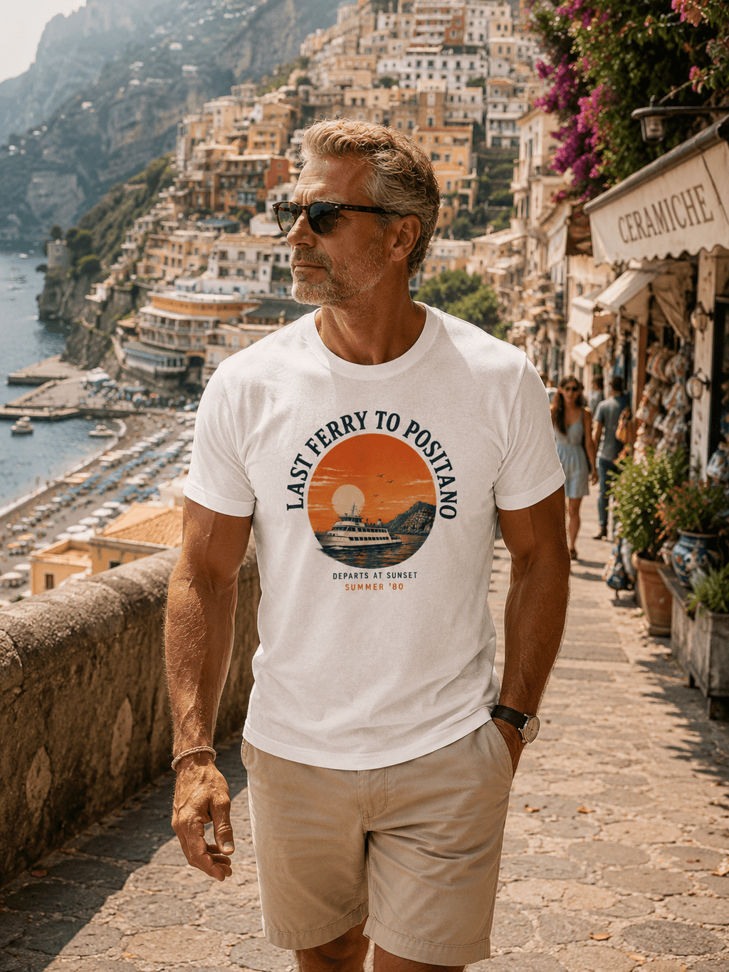 LAST FERRY TO POSITANO TEE - VINTAGE EURO SUMMER GRAPHIC T - SHIRT beach graphic tee Marequi Club