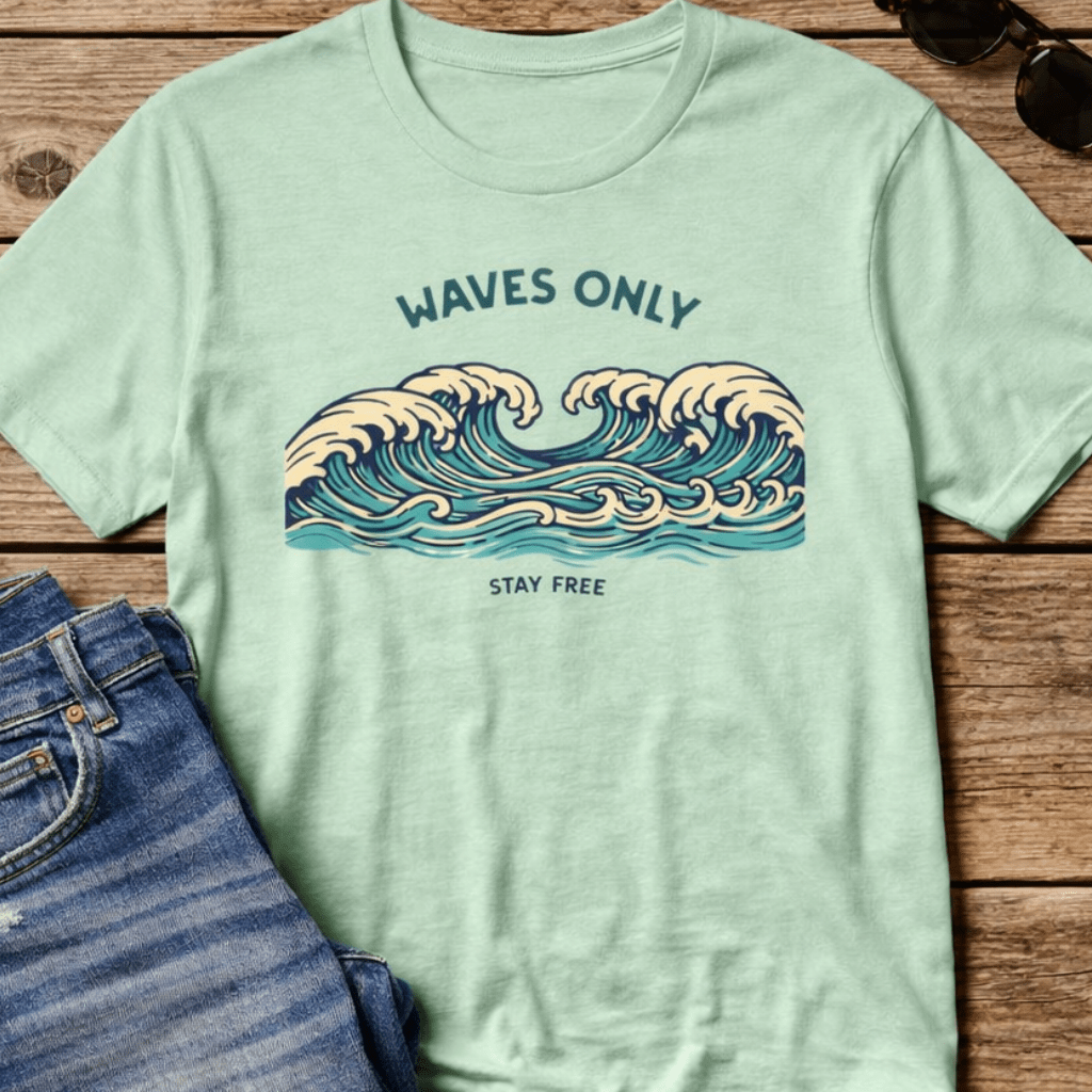WAVES ONLY - STAY FREE - Vintage Graphic Tee beach graphic tee Marequi Club