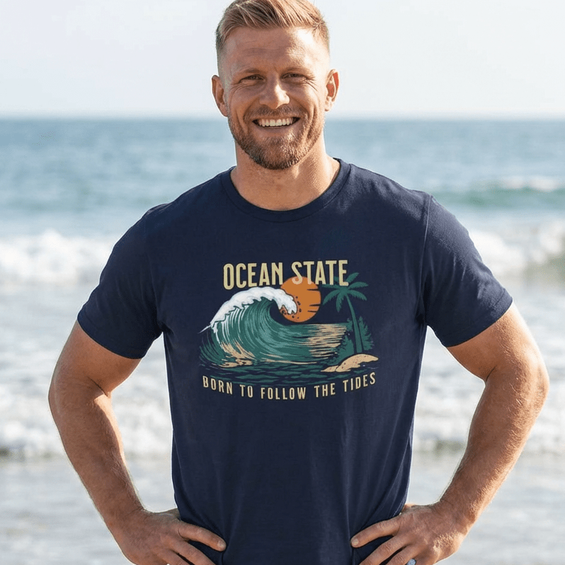 Ocean State T-Shirt - Born to Follow the Tides beach graphic tee Marequi Club