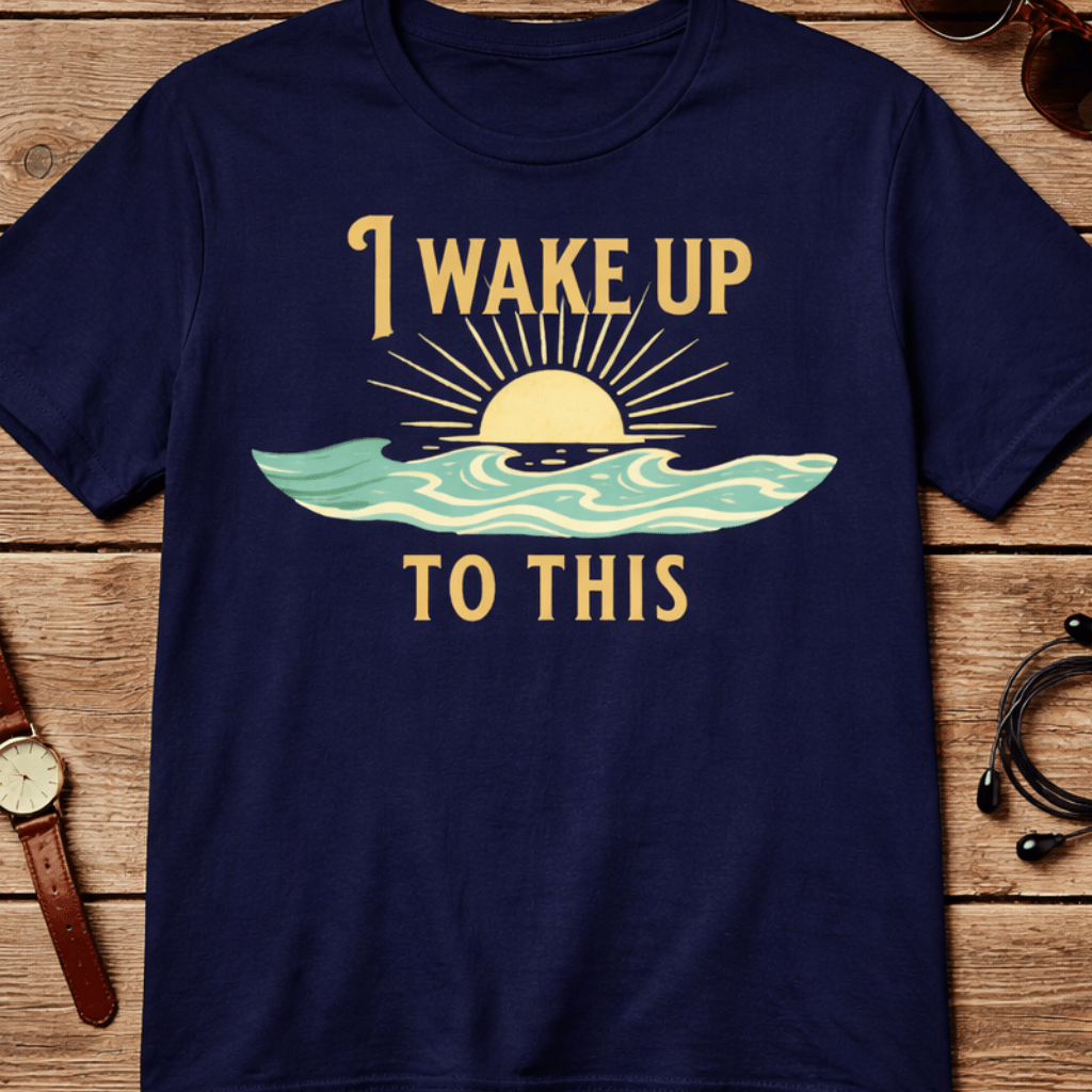 I wake up to this - NO RUSH SUNSET TEE beach graphic tee Marequi Club