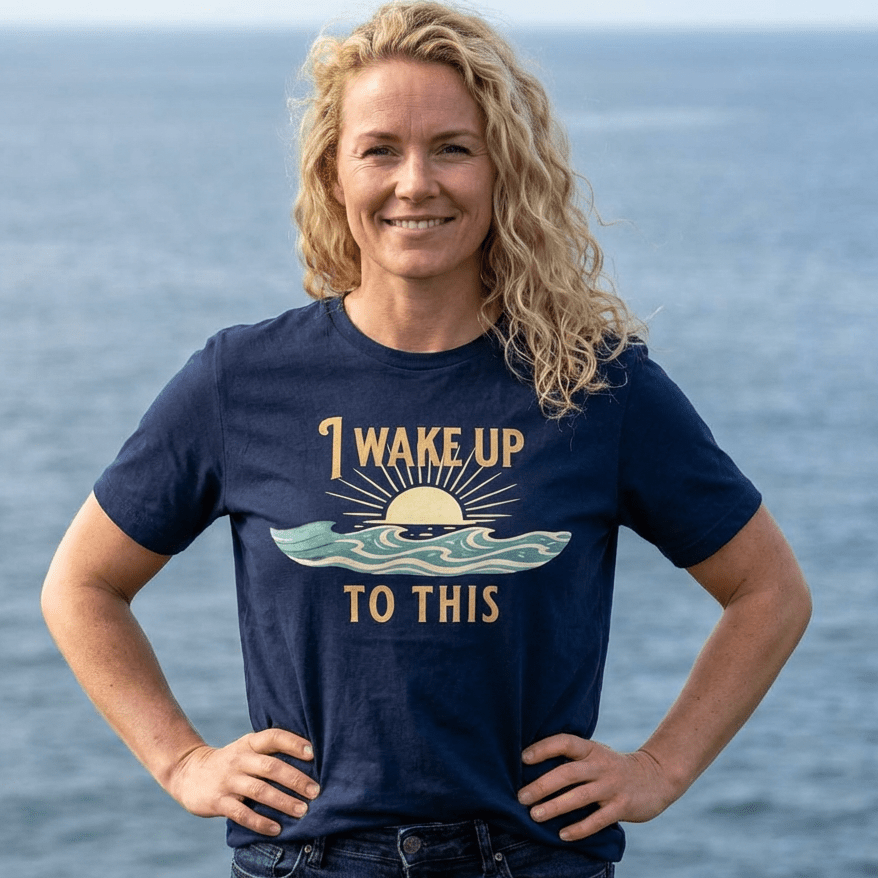 I wake up to this - NO RUSH SUNSET TEE beach graphic tee Marequi Club