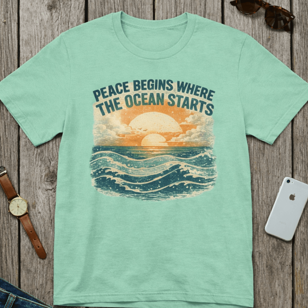 Peace Begins Where the Ocean Starts Vintage Beach beach graphic tee Marequi Club