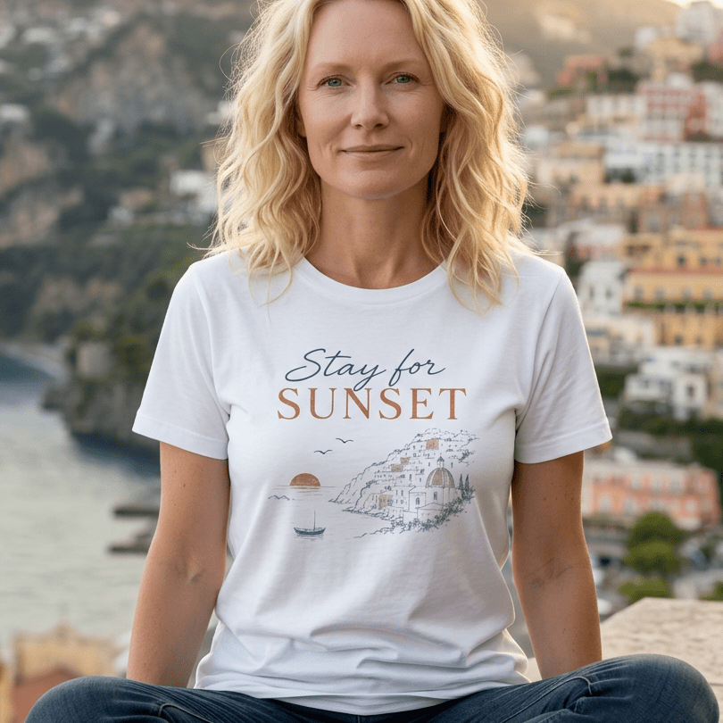 Stay for Sunset Vintage Amalfi Coast T-Shirt Amalfi Coast Italy graphic tee Marequi Club