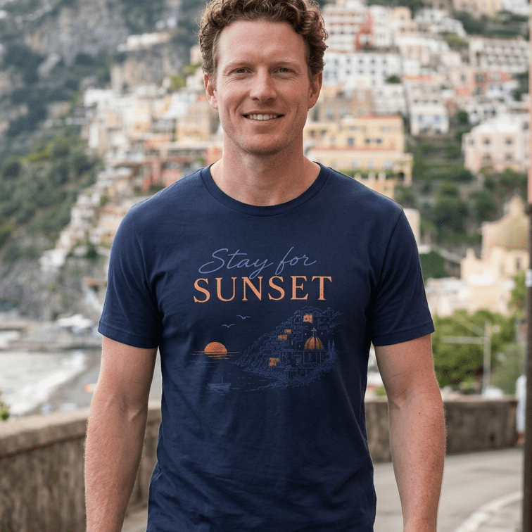 Stay for Sunset Vintage Amalfi Coast T-Shirt Amalfi Coast Italy graphic tee Marequi Club