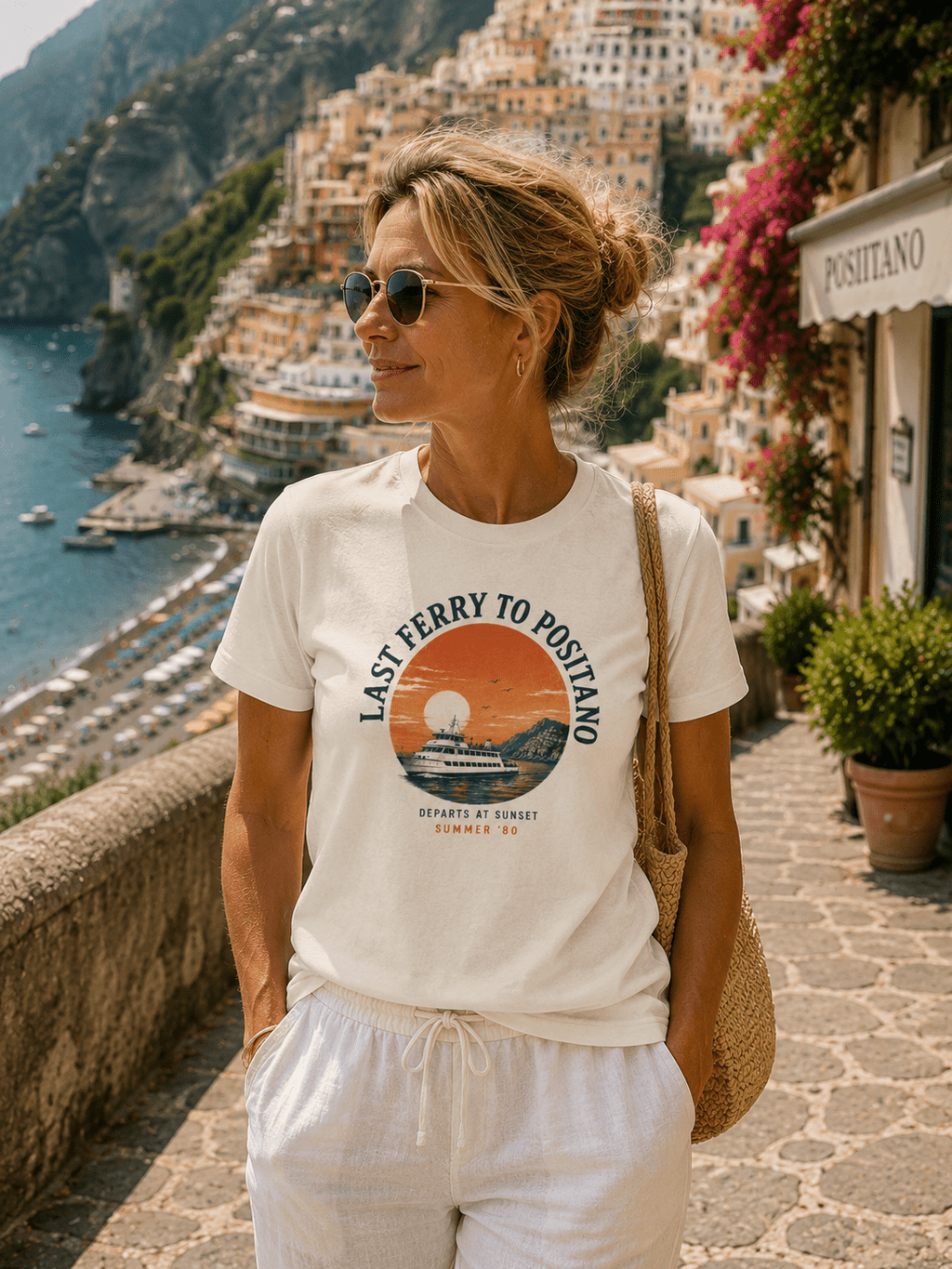 LAST FERRY TO POSITANO TEE - VINTAGE EURO SUMMER GRAPHIC T - SHIRT beach graphic tee Marequi Club