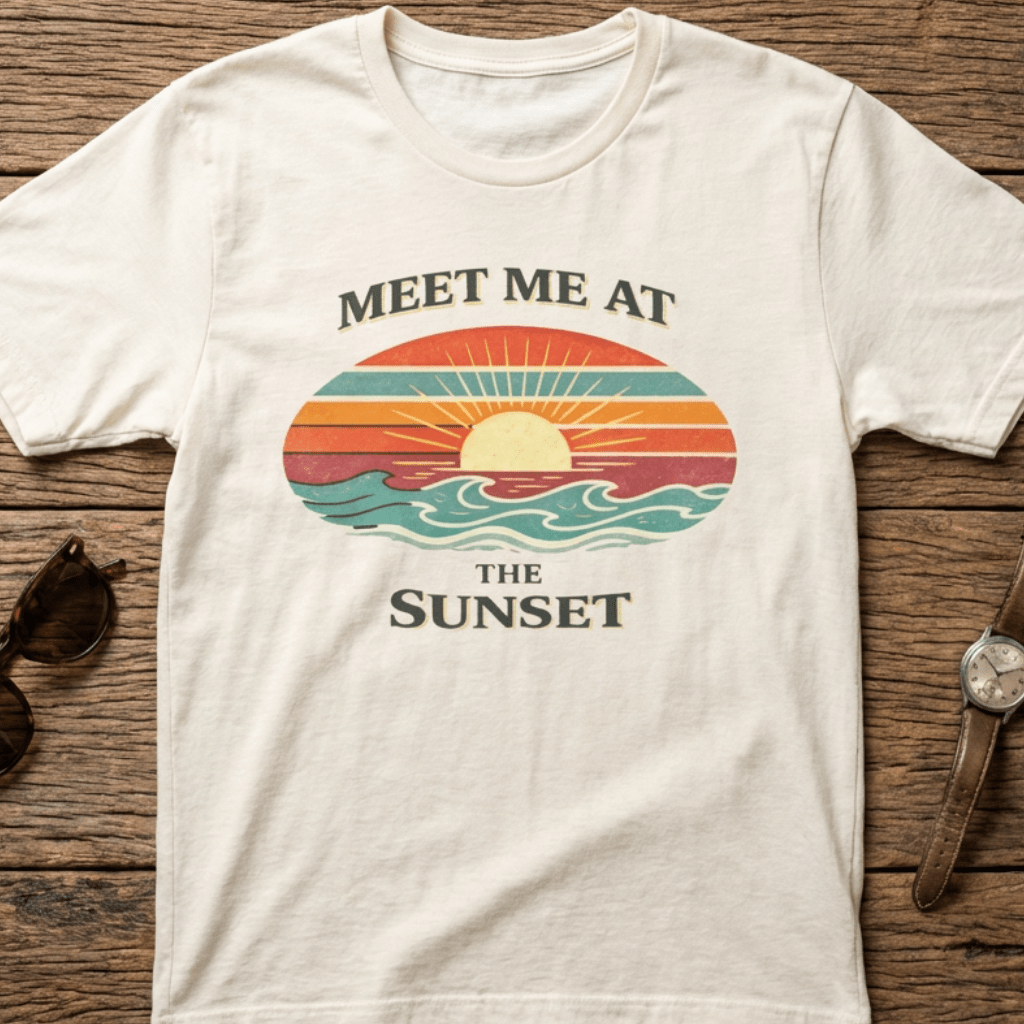 MEET ME AT THE SUNSET T - SHIRT - VINTAGE BEACH GRAPHIC beach graphic tee Marequi Club