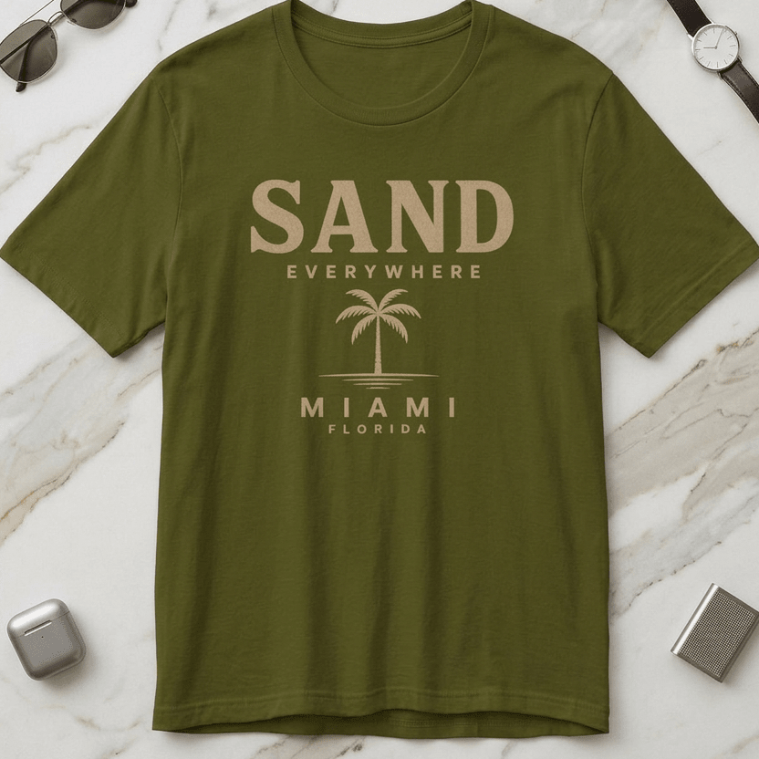 Miami 'Sand Everywhere' Palm T-Shirt beach graphic tee Marequi Club